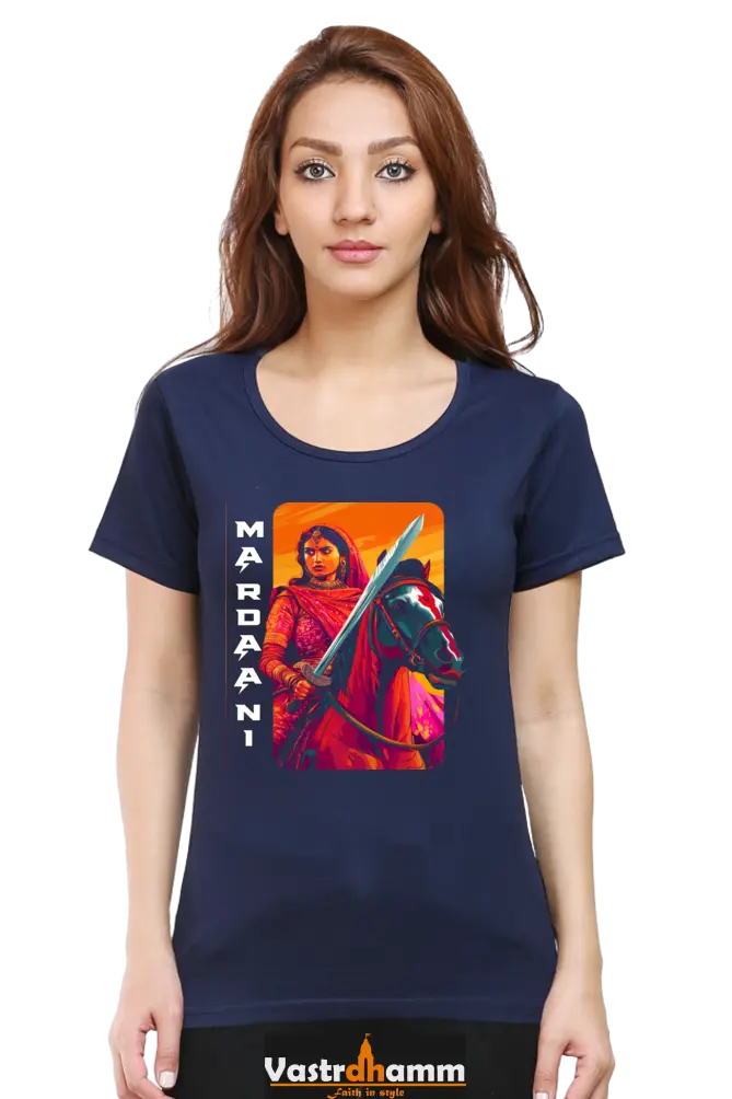 Lakshmi Bai Warrior Spirit Round Neck Half Sleeve Classic T-Shirts for Women Vastrdhamm