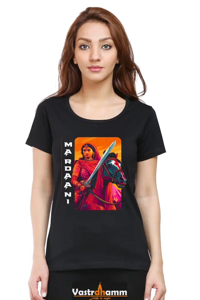 Lakshmi Bai Warrior Spirit Round Neck Half Sleeve Classic T-Shirts for Women Vastrdhamm