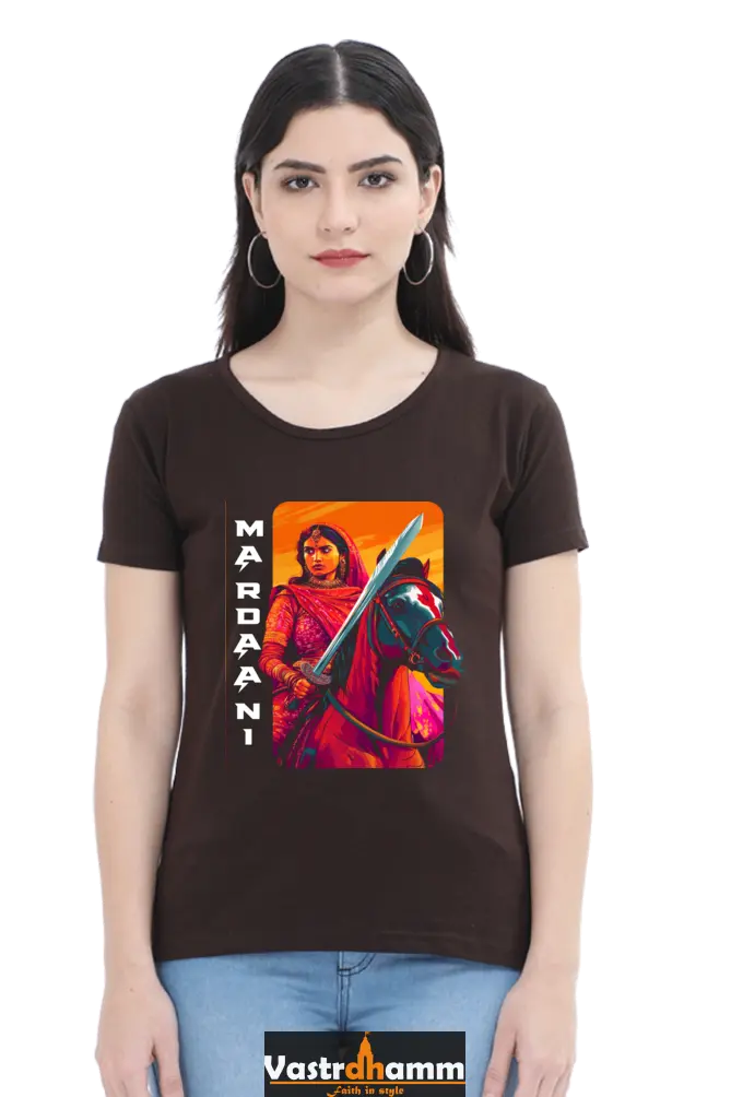 Lakshmi Bai Warrior Spirit Round Neck Half Sleeve Classic T-Shirts for Women Vastrdhamm