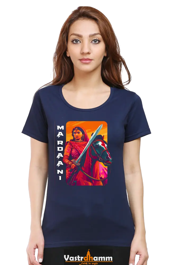 Lakshmi Bai Warrior Spirit Round Neck Half Sleeve Classic T-Shirts for Women Vastrdhamm