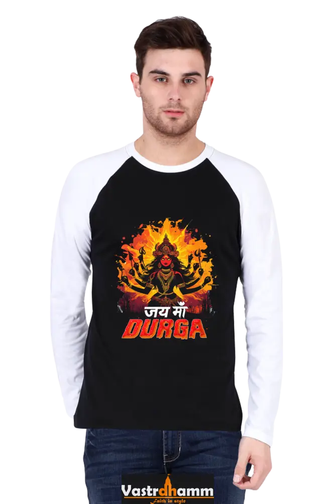 Maa Durga Protector Raglan Full Sleeve T-Shirts for Men Vastrdhamm