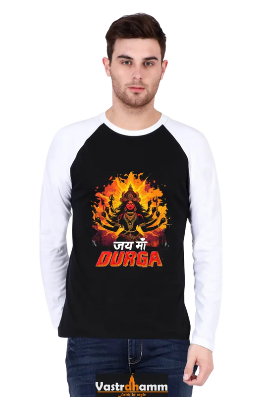 Maa Durga Protector Raglan Full Sleeve T-Shirts for Men Vastrdhamm