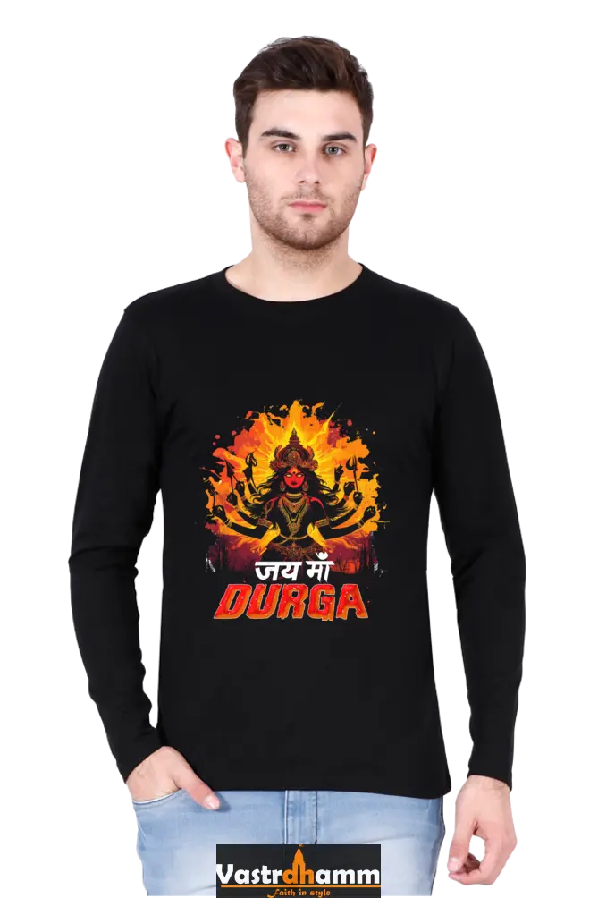 Maa Durga Protector Round Neck Full Sleeve T-Shirts for Men Vastrdhamm