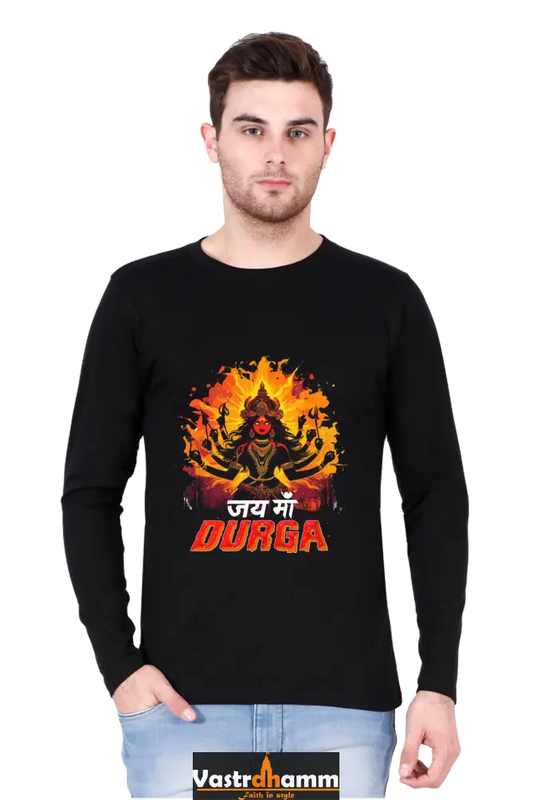 Maa Durga Protector Round Neck Full Sleeve T-Shirts for Men Vastrdhamm