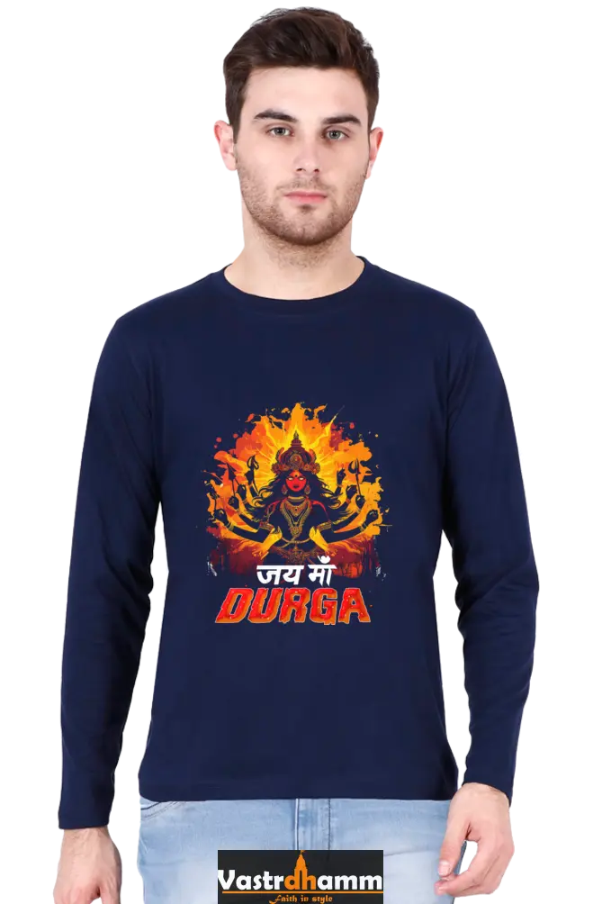 Maa Durga Protector Round Neck Full Sleeve T-Shirts for Men Vastrdhamm