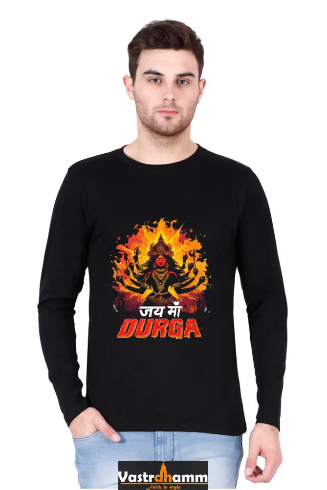 Maa Durga Protector Round Neck Full Sleeve T-Shirts for Men Vastrdhamm