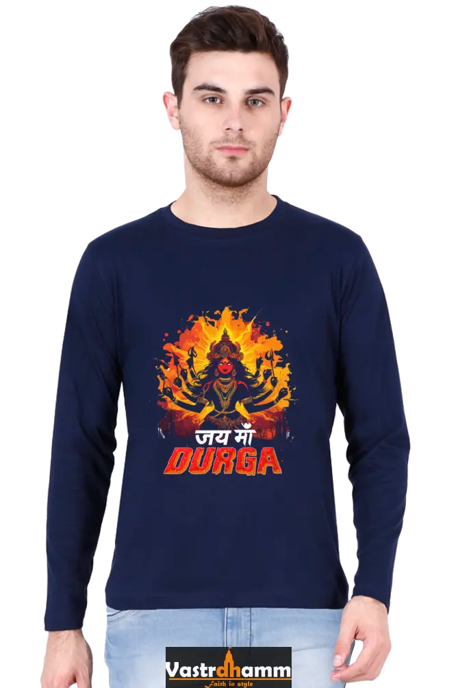 Maa Durga Protector Round Neck Full Sleeve T-Shirts for Men Vastrdhamm