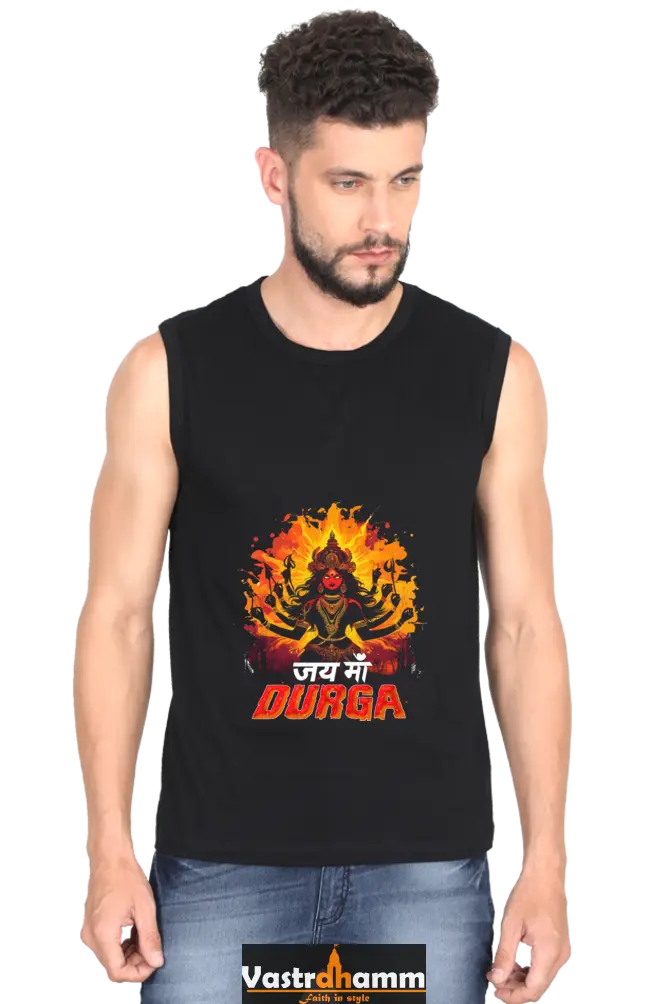 Maa Durga Protector Round Neck Sleeveless T-Shirts for Men Vastrdhamm