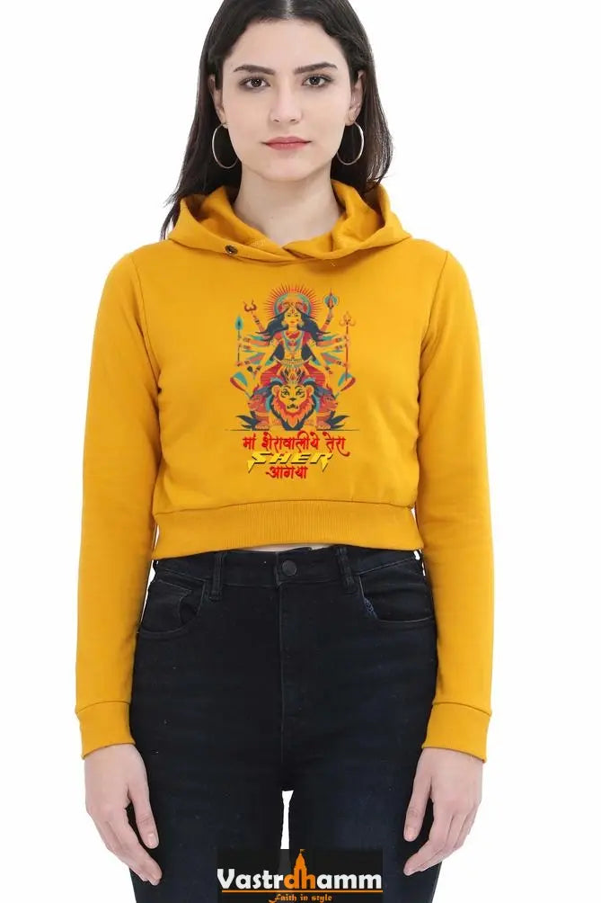 Maa Durga ProtectorCrop Hoodies for Women Vastrdhamm