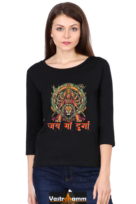 Maa Durga VictoryRound Neck Full Sleeve T-Shirts for Women Vastrdhamm