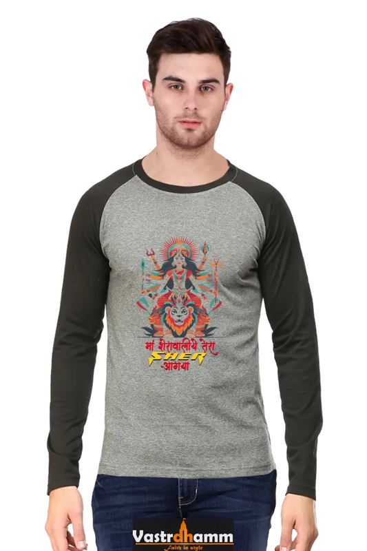 Maa Durga Warrior Raglan Full Sleeve T-Shirts for Men Vastrdhamm