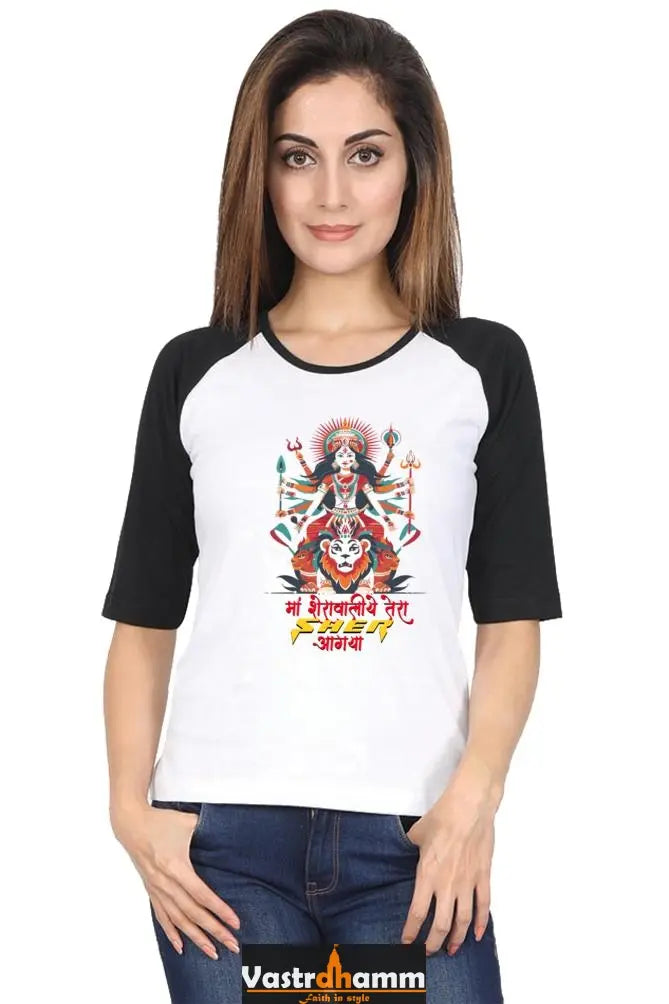 Maa Durga Warrior Raglan Full Sleeve T-Shirts for Women Vastrdhamm