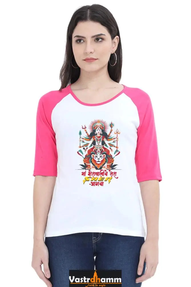 Maa Durga Warrior Raglan Full Sleeve T-Shirts for Women Vastrdhamm