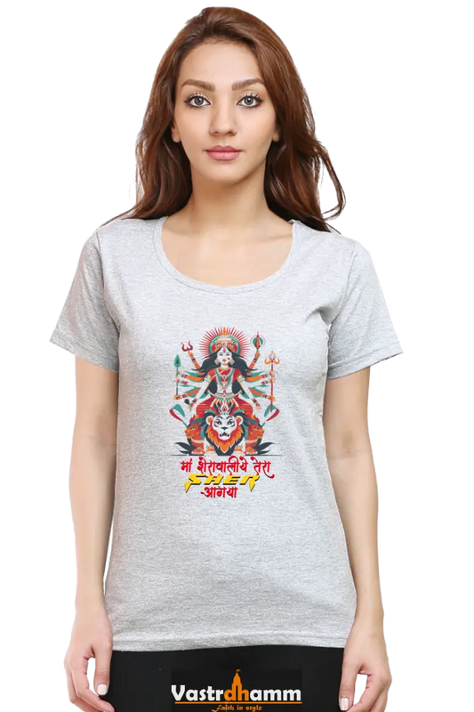 Maa Durga Warrior Round Neck Half Sleeve Classic T-Shirts for Women Vastrdhamm