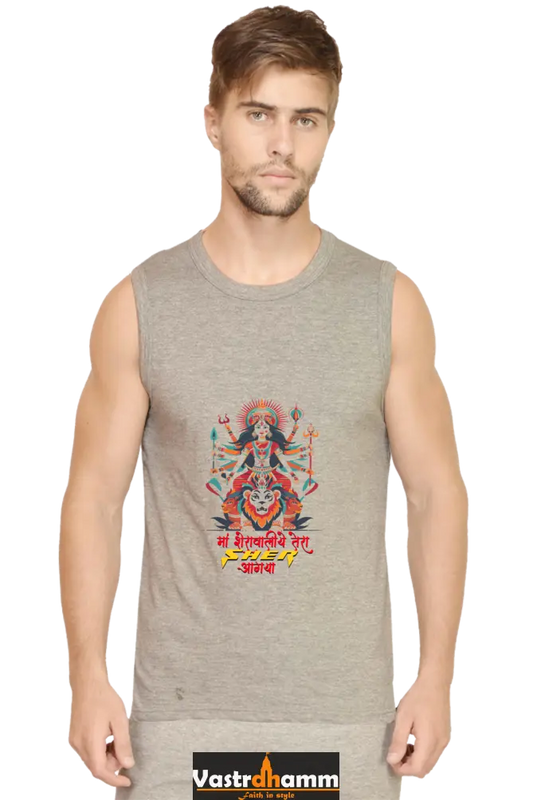 Maa Durga Warrior Round Neck Sleeveless T-Shirts for Men Vastrdhamm