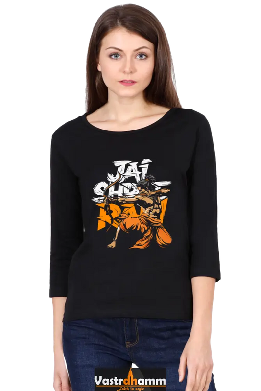 Ram Ji Dharma Protector Round Neck Full Sleeve T-Shirts for Women Vastrdhamm