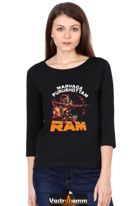 Ram Ji Divine Protector Round Neck Full Sleeve T-Shirts for Women Vastrdhamm