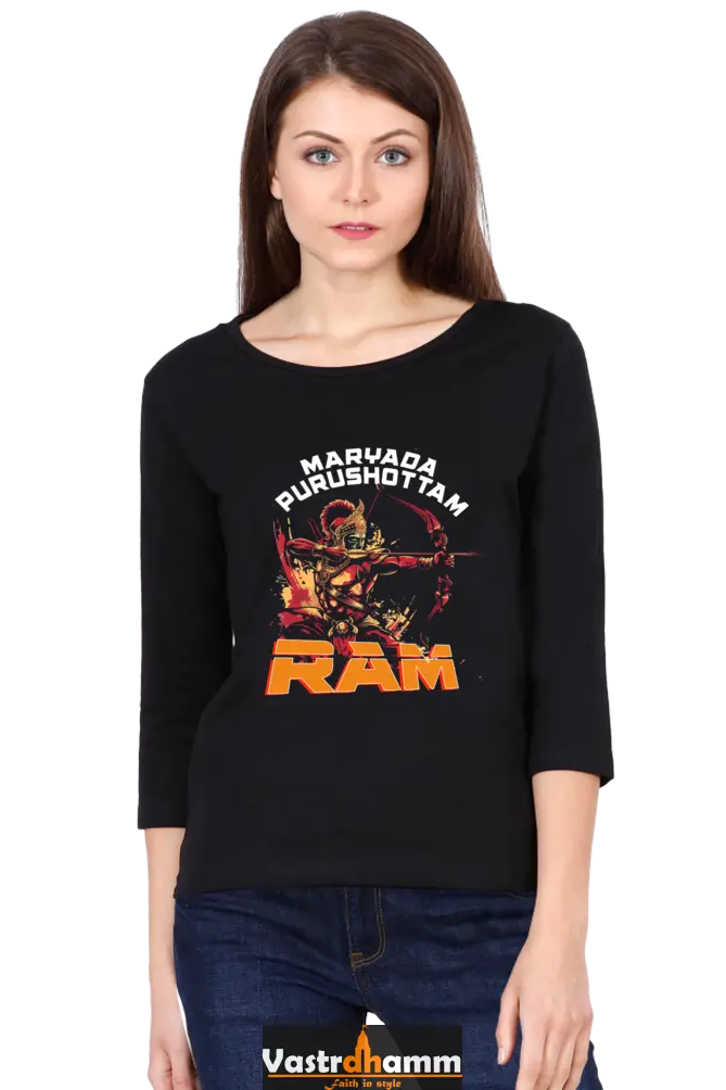 Ram Ji Divine Protector Round Neck Full Sleeve T-Shirts for Women Vastrdhamm
