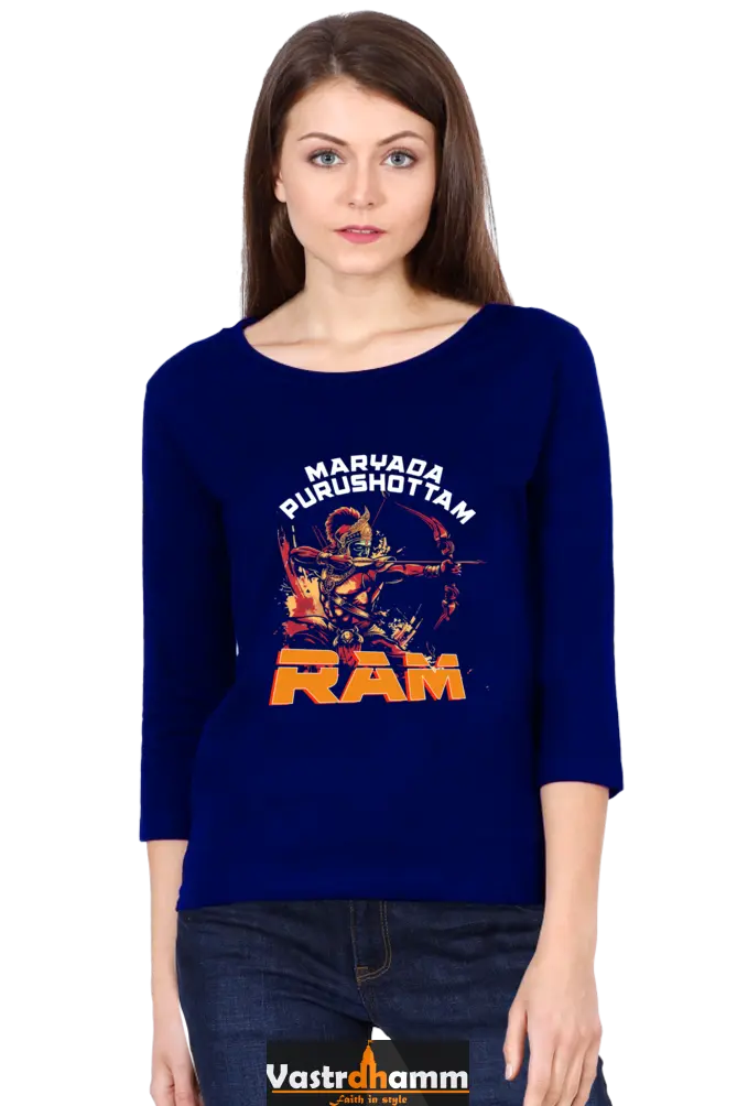 Ram Ji Divine Protector Round Neck Full Sleeve T-Shirts for Women Vastrdhamm