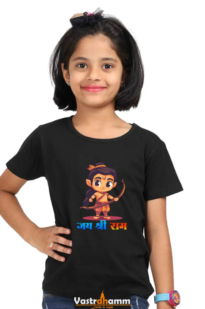 Ram Ji Divine Protector Round Neck Half Sleeve Classic T-Shirts for Girl Vastrdhamm