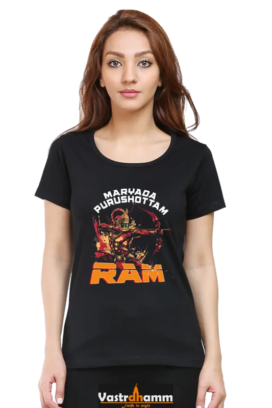 Ram Ji Divine Protector Round Neck Half Sleeve Classic T-Shirts for Women Vastrdhamm