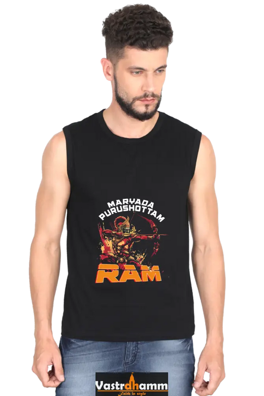 Ram Ji Divine Protector Round Neck Sleeveless T-Shirts  for Men Vastrdhamm