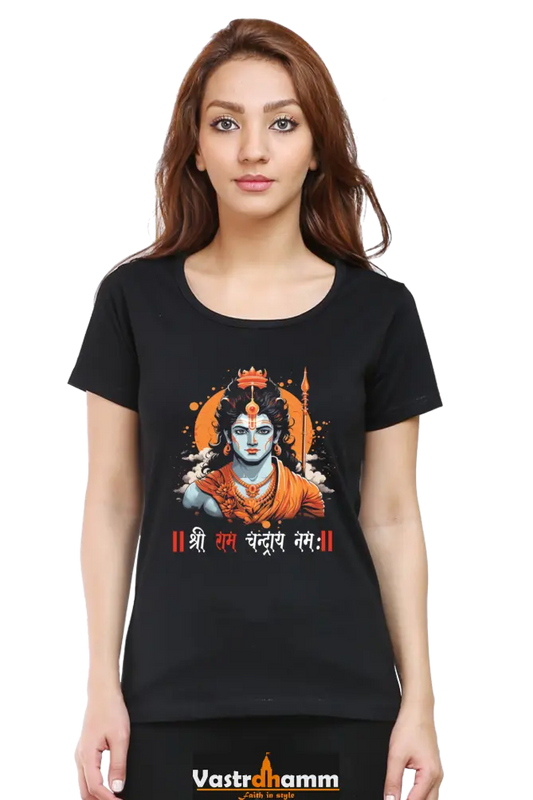 Ram Ji Divine Warrior Round Neck Half Sleeve Classic T-Shirts for Women Vastrdhamm