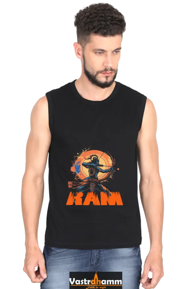 Ram Ji Maryada Purushottam Round Neck Sleeveless T-Shirts  for Men Vastrdhamm