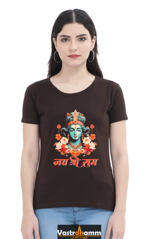 Ram Ji Vanvasi Round Neck Half Sleeve Classic T-Shirts for Women Vastrdhamm