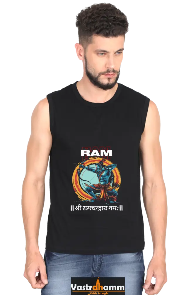 Ram Ji Victory Round Neck Sleeveless T-Shirts  for Men Vastrdhamm