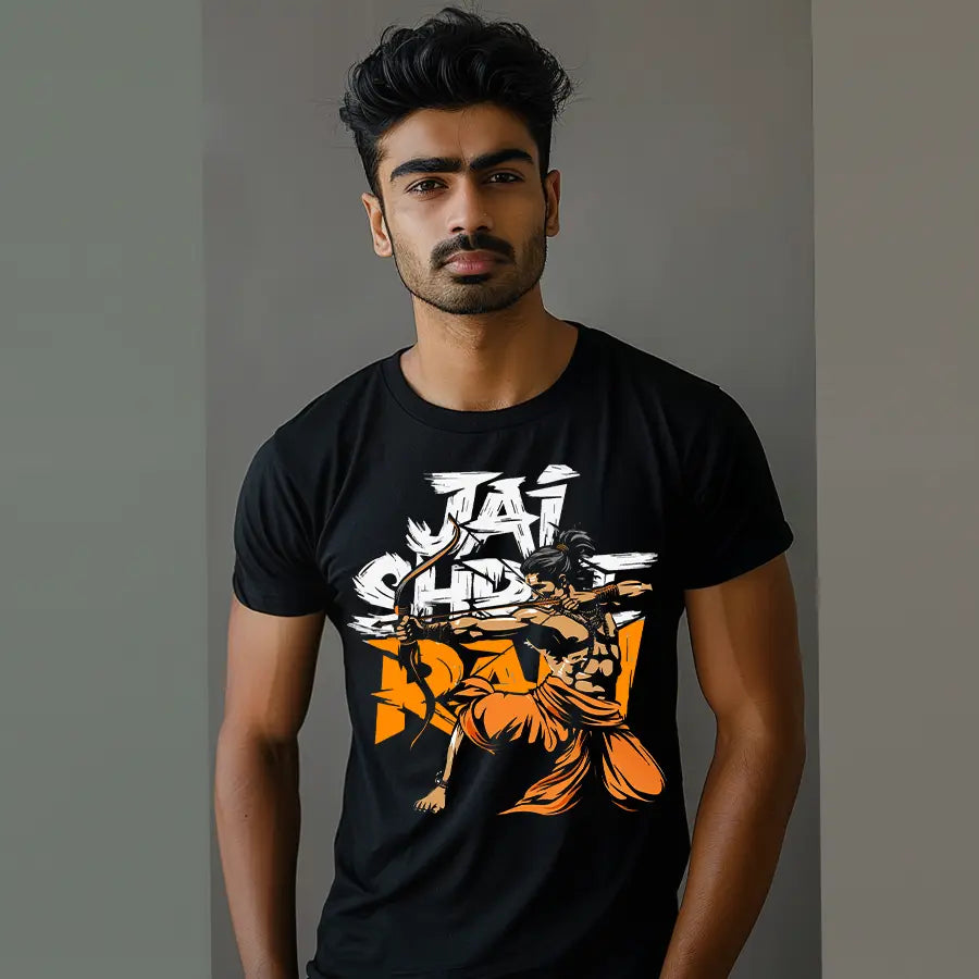 Lord Ram in Angry Pose with Bow and Arrow T-Shirt | Regular Fit Vastrdhamm