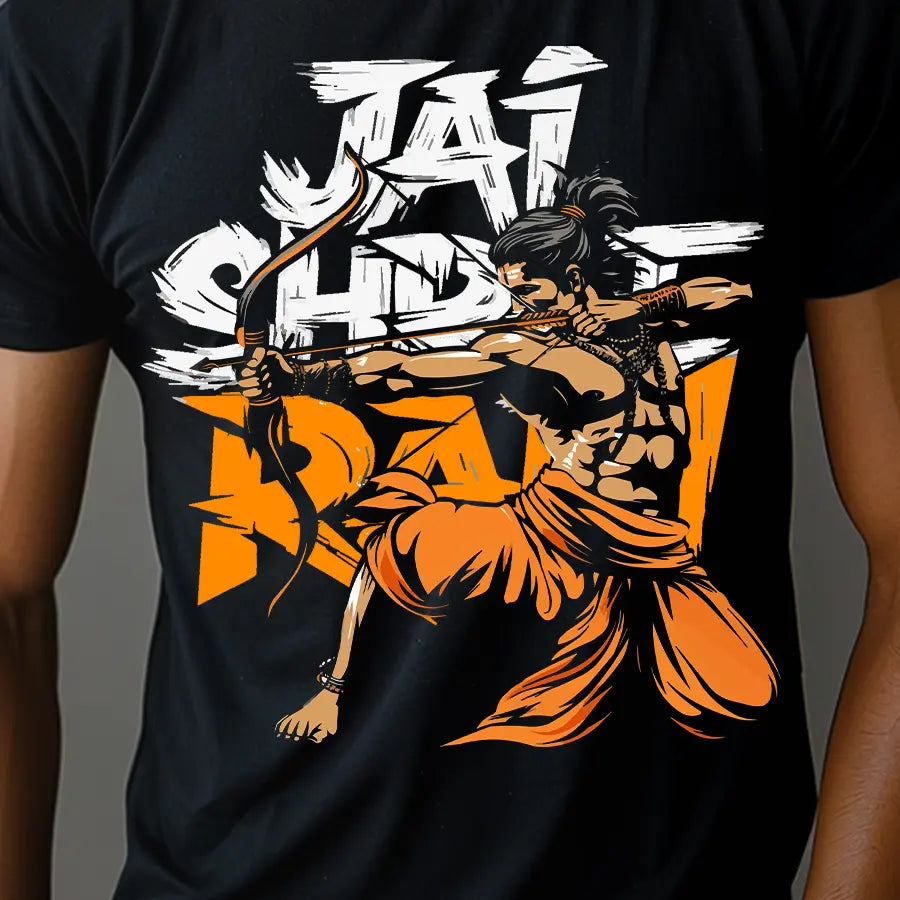 Lord Ram in Angry Pose with Bow and Arrow T-Shirt | Regular Fit Vastrdhamm