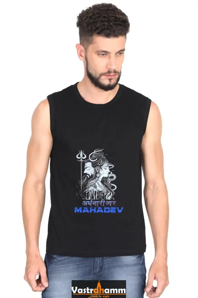 Shiv Ji Blessings Round Neck Sleeveless T-Shirts  for Men Vastrdhamm