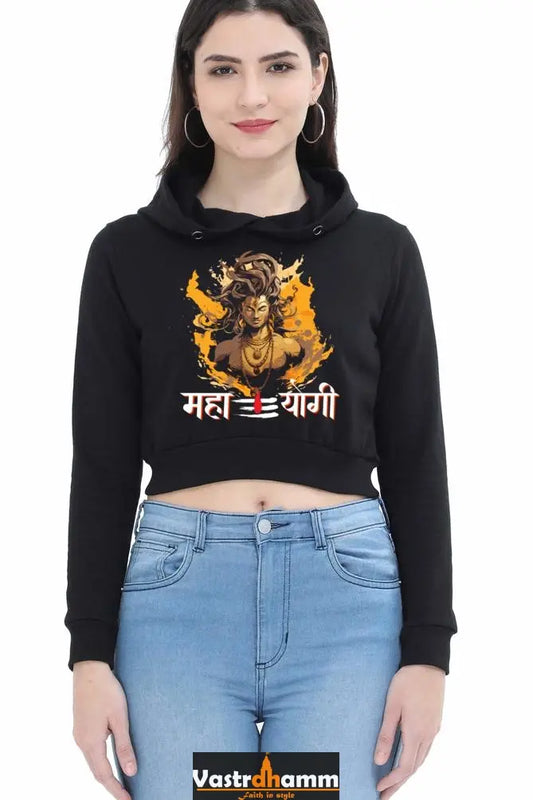 Shiv Ji Divine Power Crop Hoodies for Women Vastrdhamm