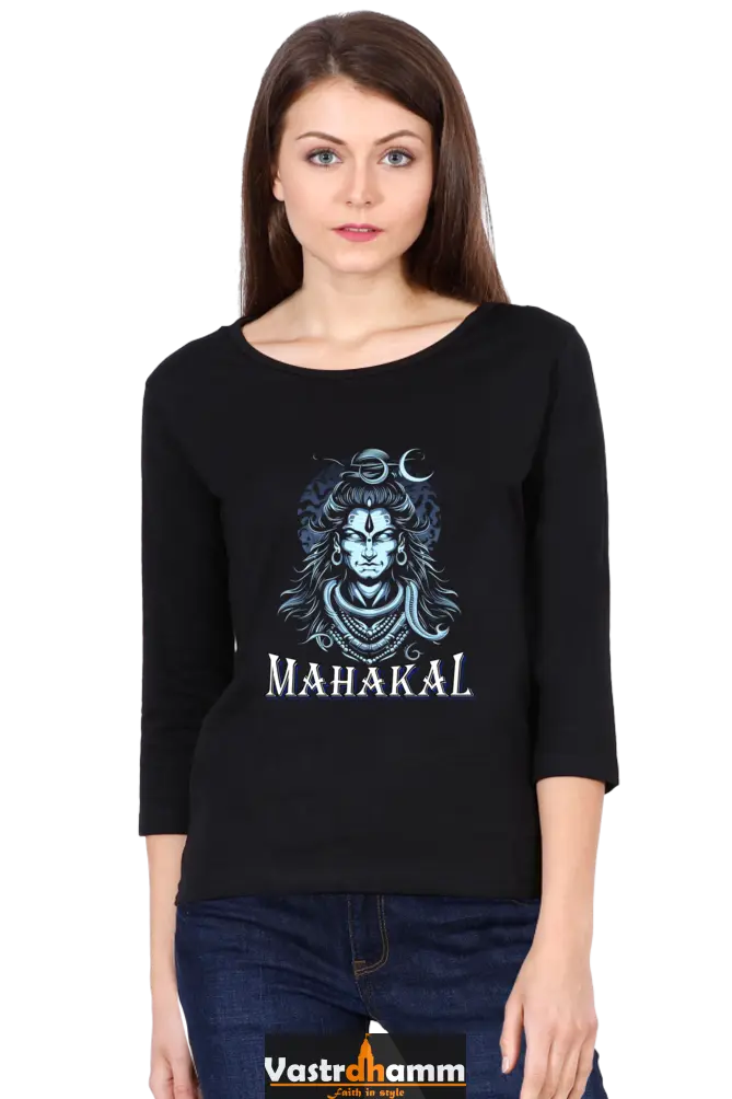 Shiv Ji Eternal Round Neck Full Sleeve T-Shirts for Women Vastrdhamm