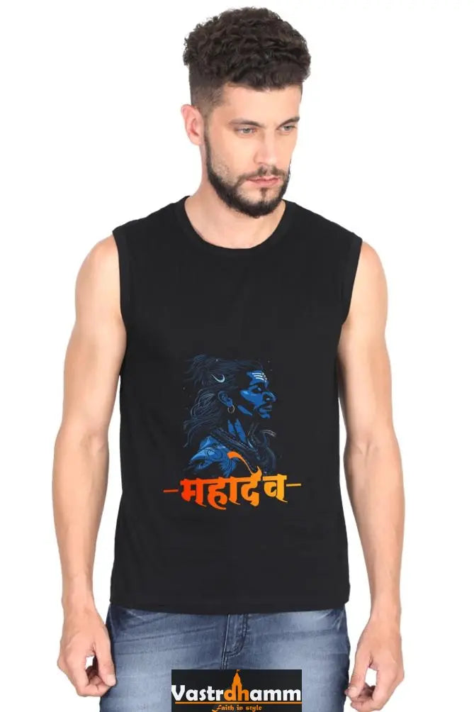 Shiv Ji Kailash Round Neck Sleeveless T-Shirts  for Men Vastrdhamm