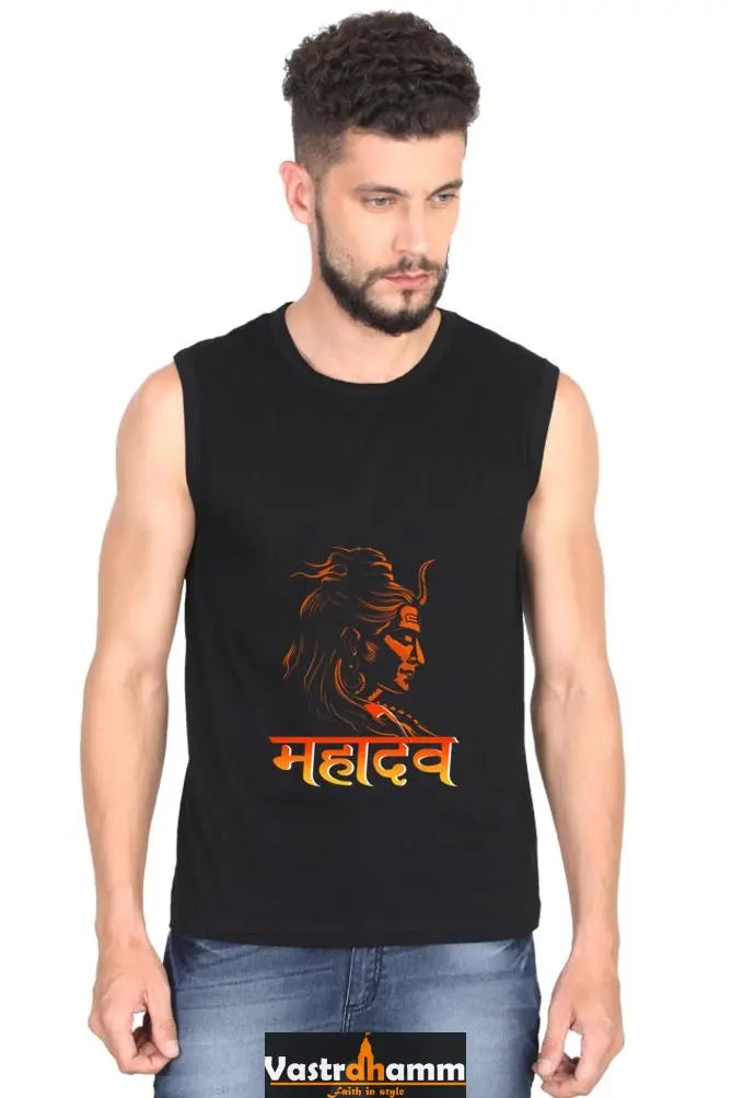 Shiv Ji Mahadev Round Neck Sleeveless T-Shirts  for Men Vastrdhamm