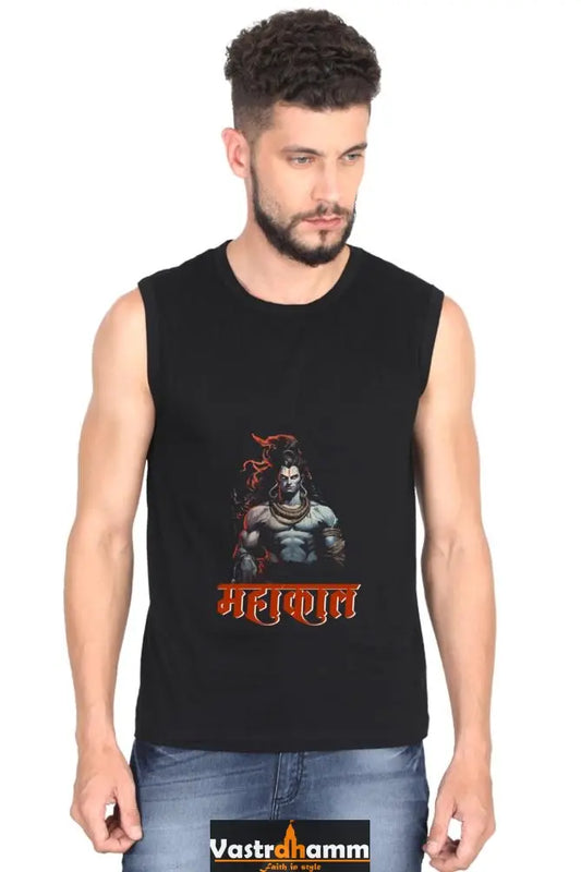 Shiv Ji Shankar Round Neck Sleeveless T-Shirts  for Men Vastrdhamm