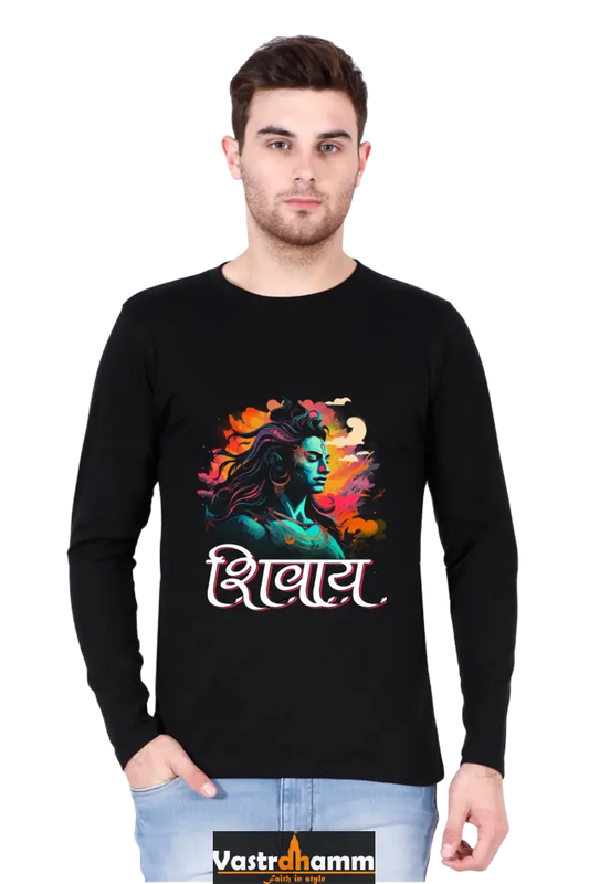 Shiv Ji Trishul Power Round Neck Full Sleeve T-Shirts for Men Vastrdhamm