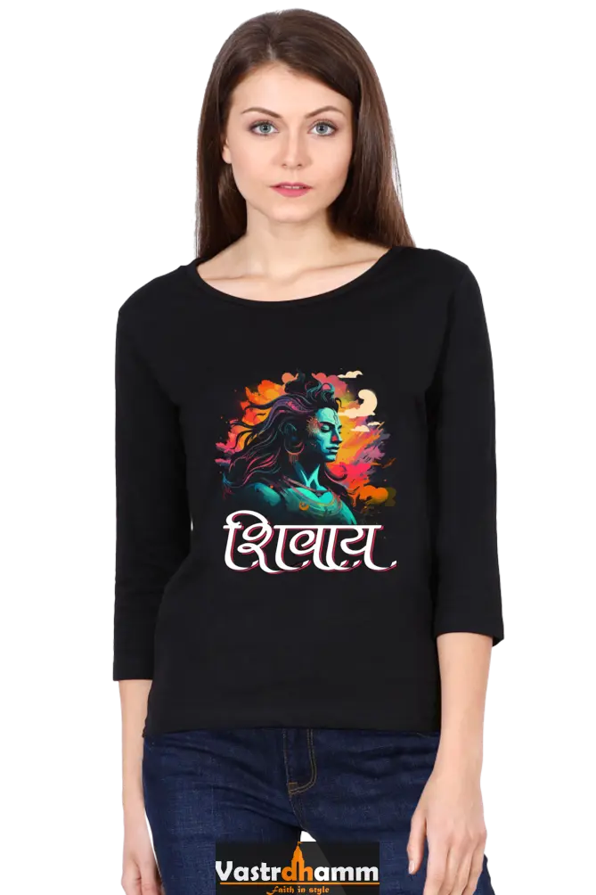 Shiv Ji Trishul Power Round Neck Full Sleeve T-Shirts for Women Vastrdhamm