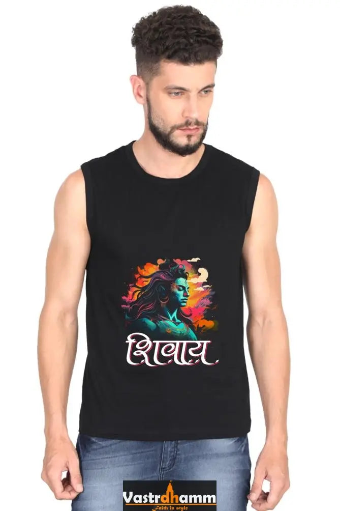 Shiv Ji Trishul Power Round Neck Sleeveless T-Shirts  for Men Vastrdhamm