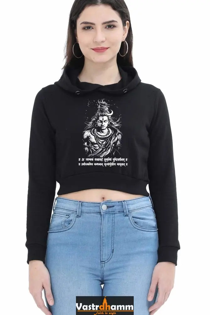 Shiv Ji Warrior Spirit Crop Hoodies for Women Vastrdhamm