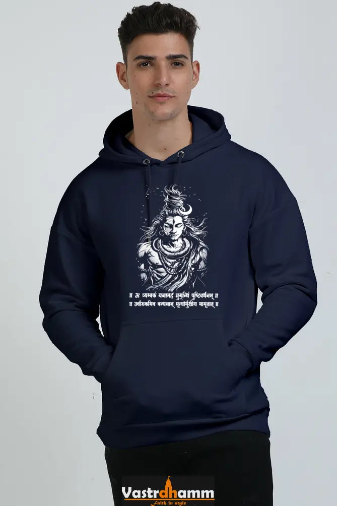 Shiv Ji Warrior Spirit Oversized Hooded Sweatshirt T-Shirts  for Men Vastrdhamm