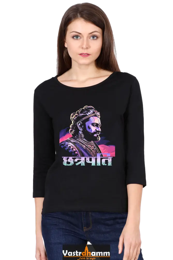 Shivaji Maharaj Courage Round Neck Full Sleeve T-Shirts for Women Vastrdhamm