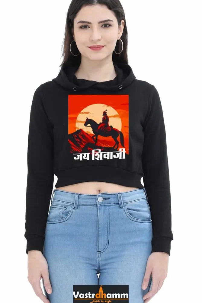 Shivaji Maharaj Protector Crop Hoodies for Women Vastrdhamm