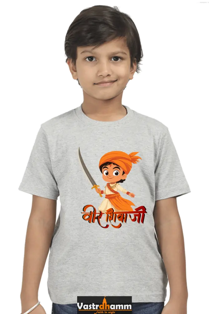 Shivaji Maharaj Valor Round Neck Half Sleeve Classic T-Shirts for Boy Vastrdhamm