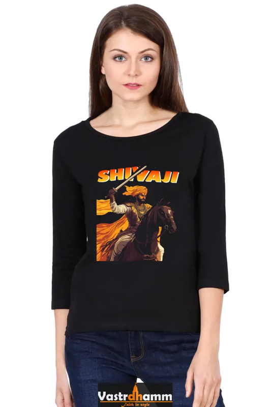 Shivaji Maharaj Warrior Spirit Round Neck Full Sleeve T-Shirts for Women Vastrdhamm