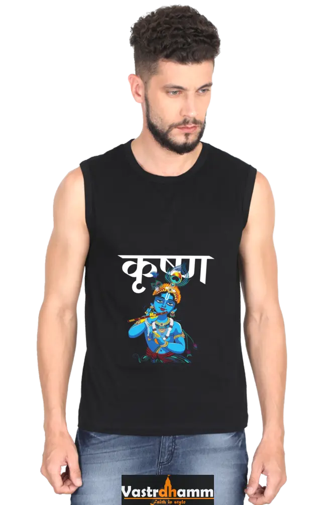 Shree Krishan Bala Leela Round Neck Sleeveless T-Shirts  for Men Vastrdhamm