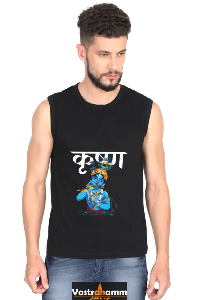 Shree Krishan Bala Leela Round Neck Sleeveless T-Shirts  for Men Vastrdhamm