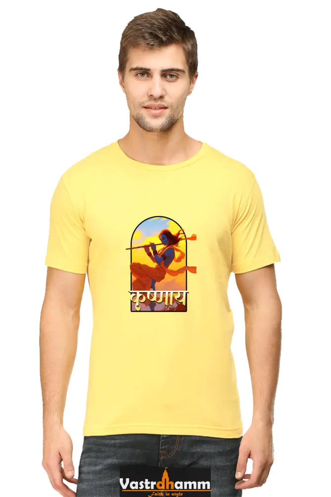 Shree Krishan Divine Joy Round Neck Half Sleeve Classic T-Shirts for Men Vastrdhamm